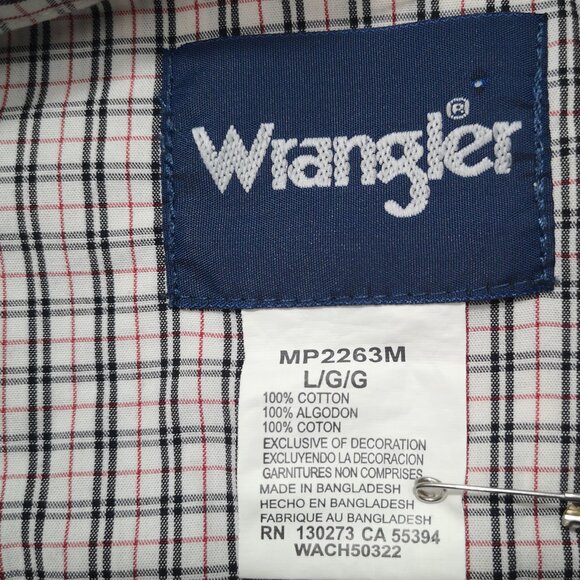 Wrangler Men's Size Large Black Red & White Plaid Button Front & Cuffs Shirt - Picture 3 of 11